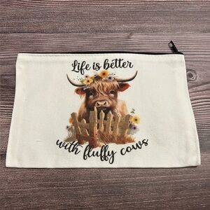 Highland Cow Floral Accent Makeup Pouch